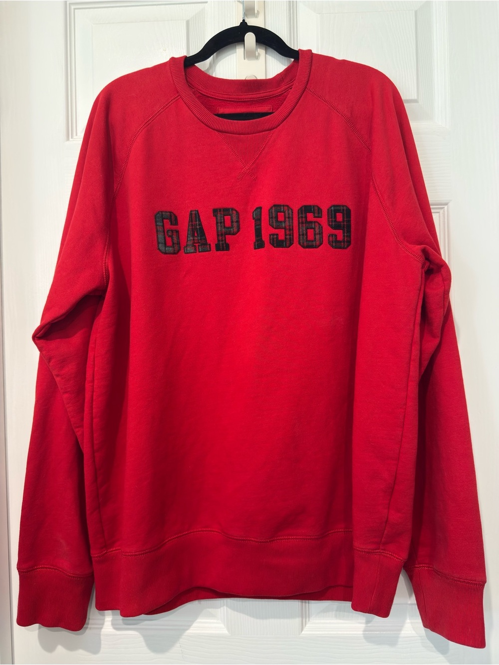 Gap 1969 Red Crewneck Sweatshirt with a Plaid Embroidered Logo